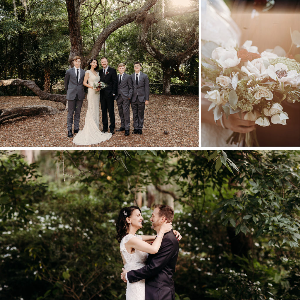 bohemian bride and groom portraits with sun-flare