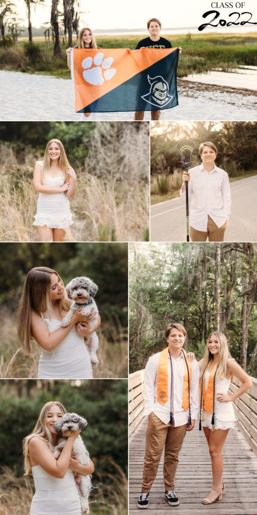 Senior session at Lake Louisa with twins and their dog. 